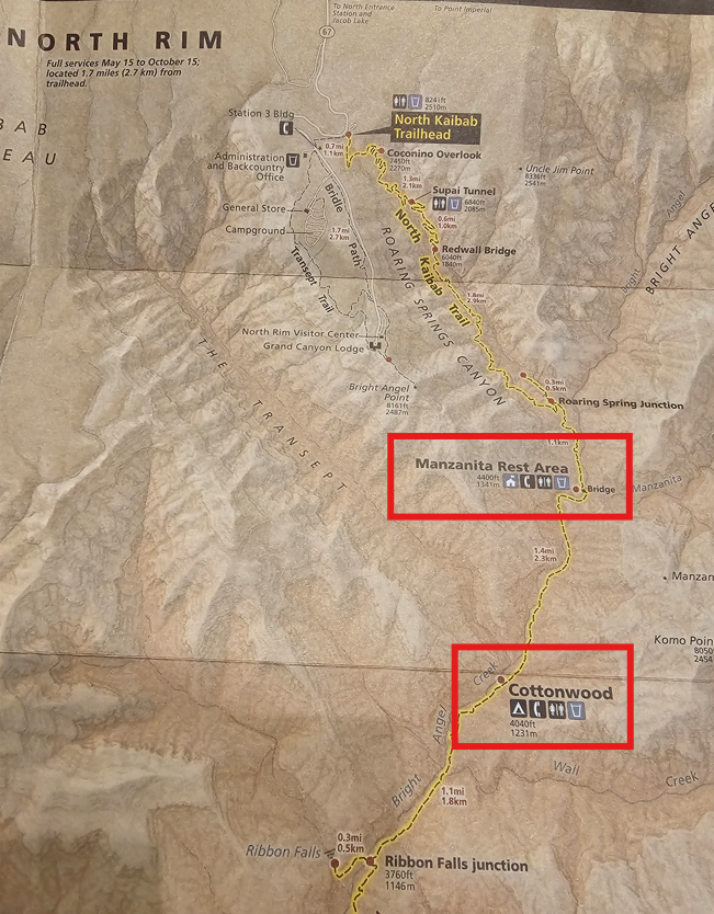 Grand Canyon Rim to Rim Map Rest Stops